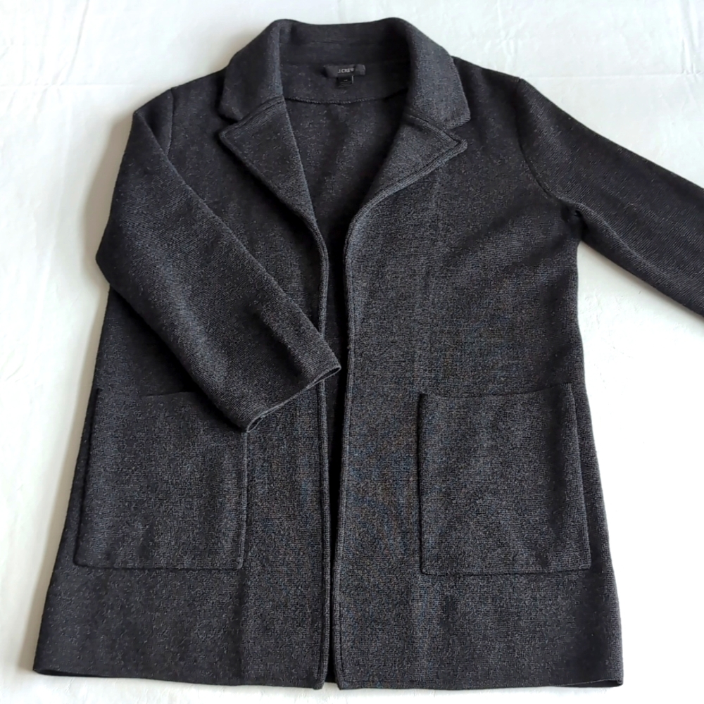 J. Crew Charcoal Gray 100% Merino Wool Knit Blazer Cardigan Women's Size XS